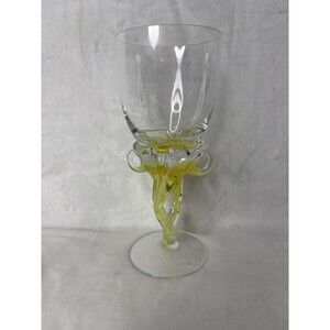 JOZEFINA KROSNO ART GLASS YELLOW TWISTED STEM GOBLET